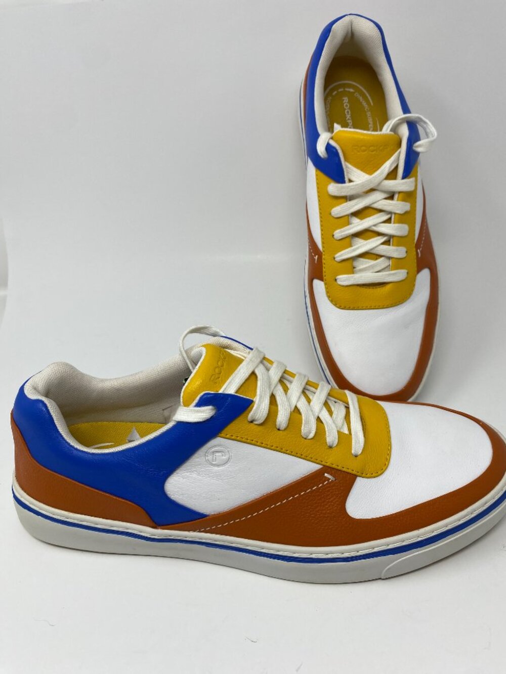 Rockport Leather Sneakers Mens 11M Blue Yellow White Colorblock Shoes APM2713T